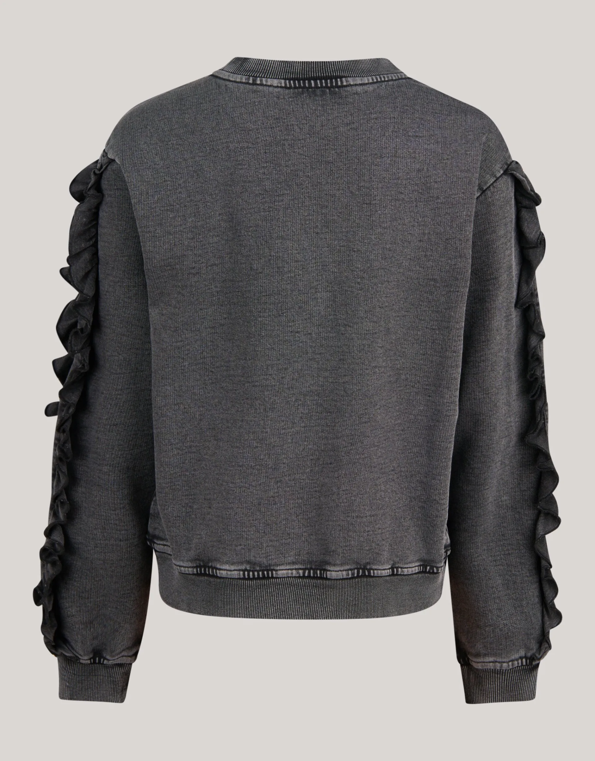 Shoeby Ruffle Embroidery Sweater Donkergrijs< Sweaters En Hoodies
