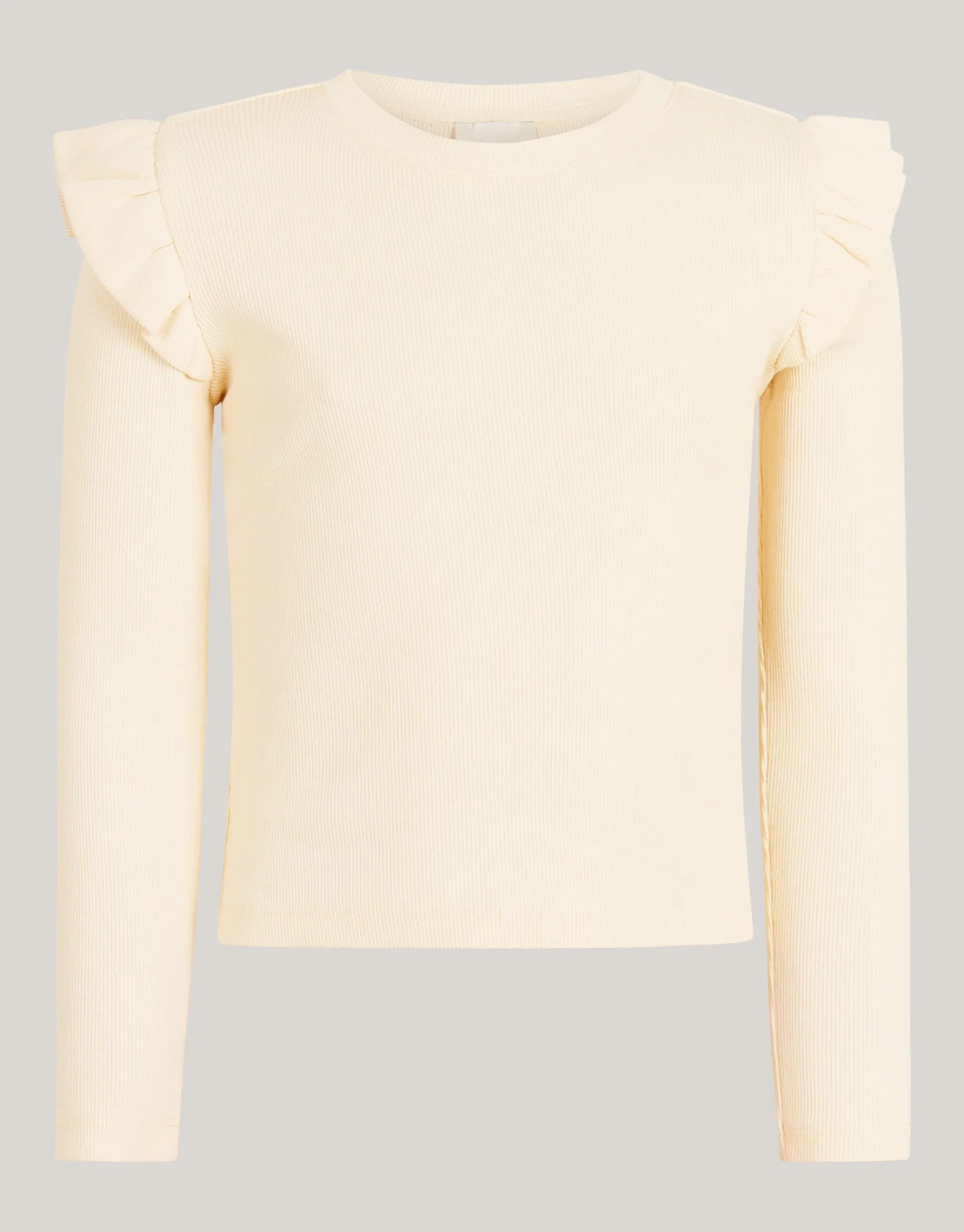 Shoeby Ruffle Rib Longesleeve Top Gebroken Wit< Tops Lange Mouw
