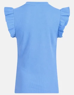 Shoeby Ruffle Rib Top Lichtblauw< Tops Korte Mouw