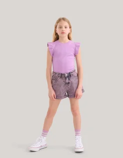 Shoeby Ruffle Rib Top Lichtpaars< Tops Korte Mouw