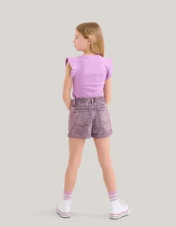 Shoeby Ruffle Rib Top Lichtpaars< Tops Korte Mouw