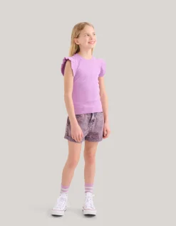 Shoeby Ruffle Rib Top Lichtpaars< Tops Korte Mouw