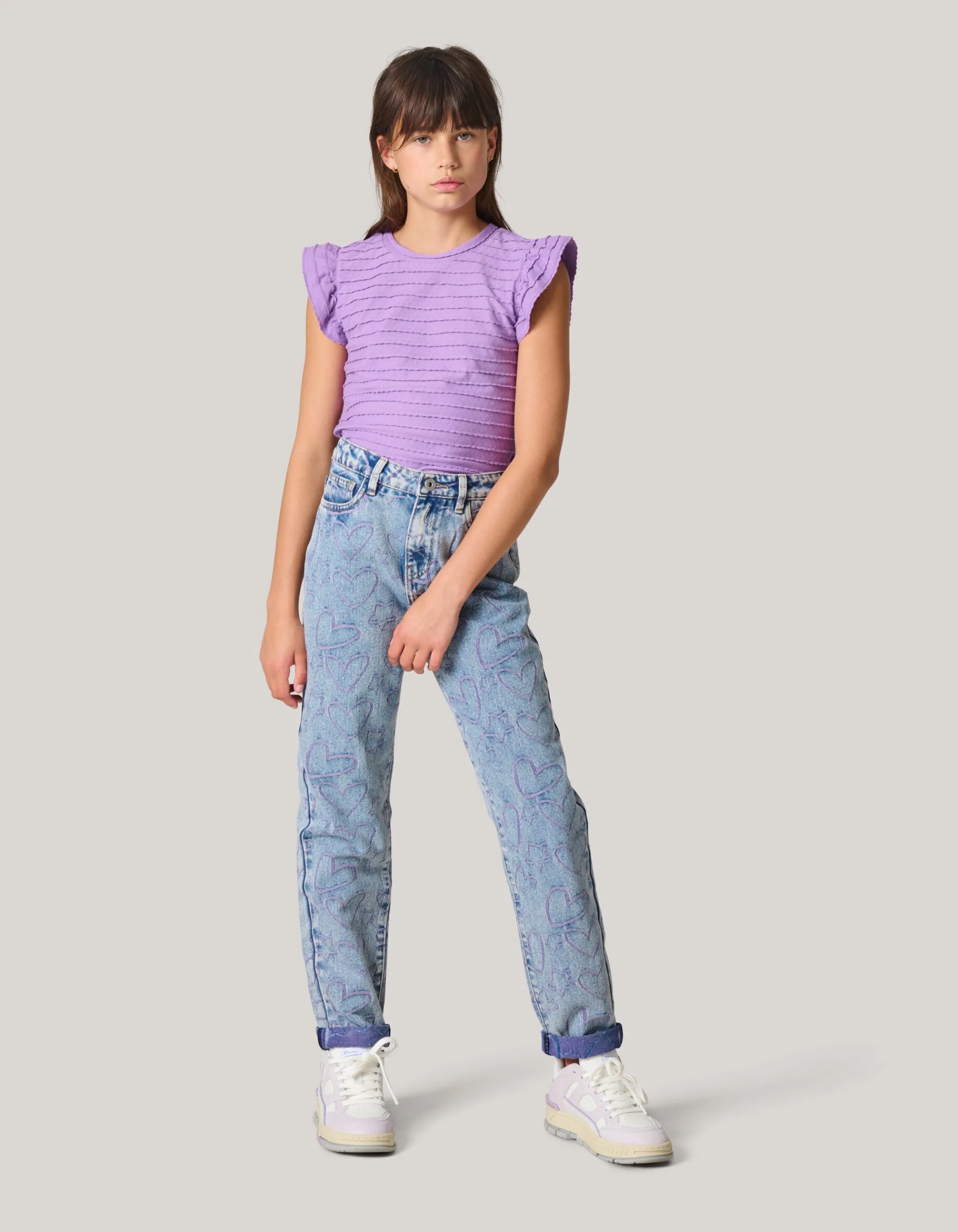 Shoeby Ruffle Rib Top Paars< T-Shirts