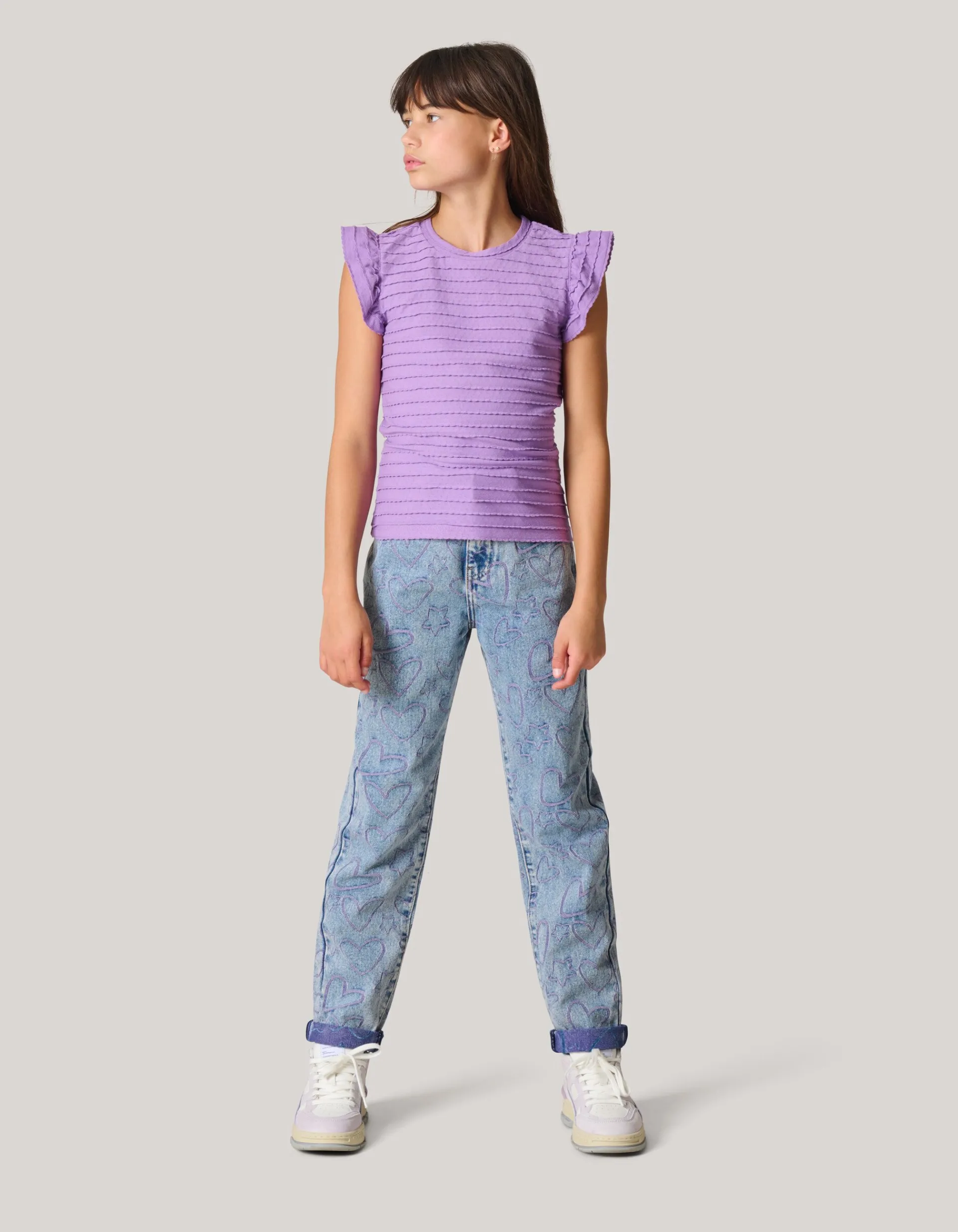 Shoeby Ruffle Rib Top Paars< T-Shirts