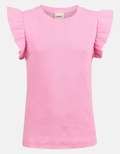 Shoeby Ruffle Rib Top Roze< Tops Korte Mouw