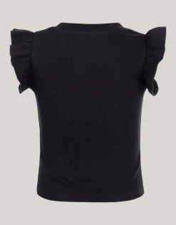 Shoeby Ruffle Rib Top Zwart< Tops Korte Mouw