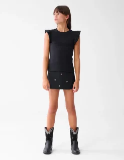 Shoeby Ruffle Rib Top Zwart< Tops Korte Mouw