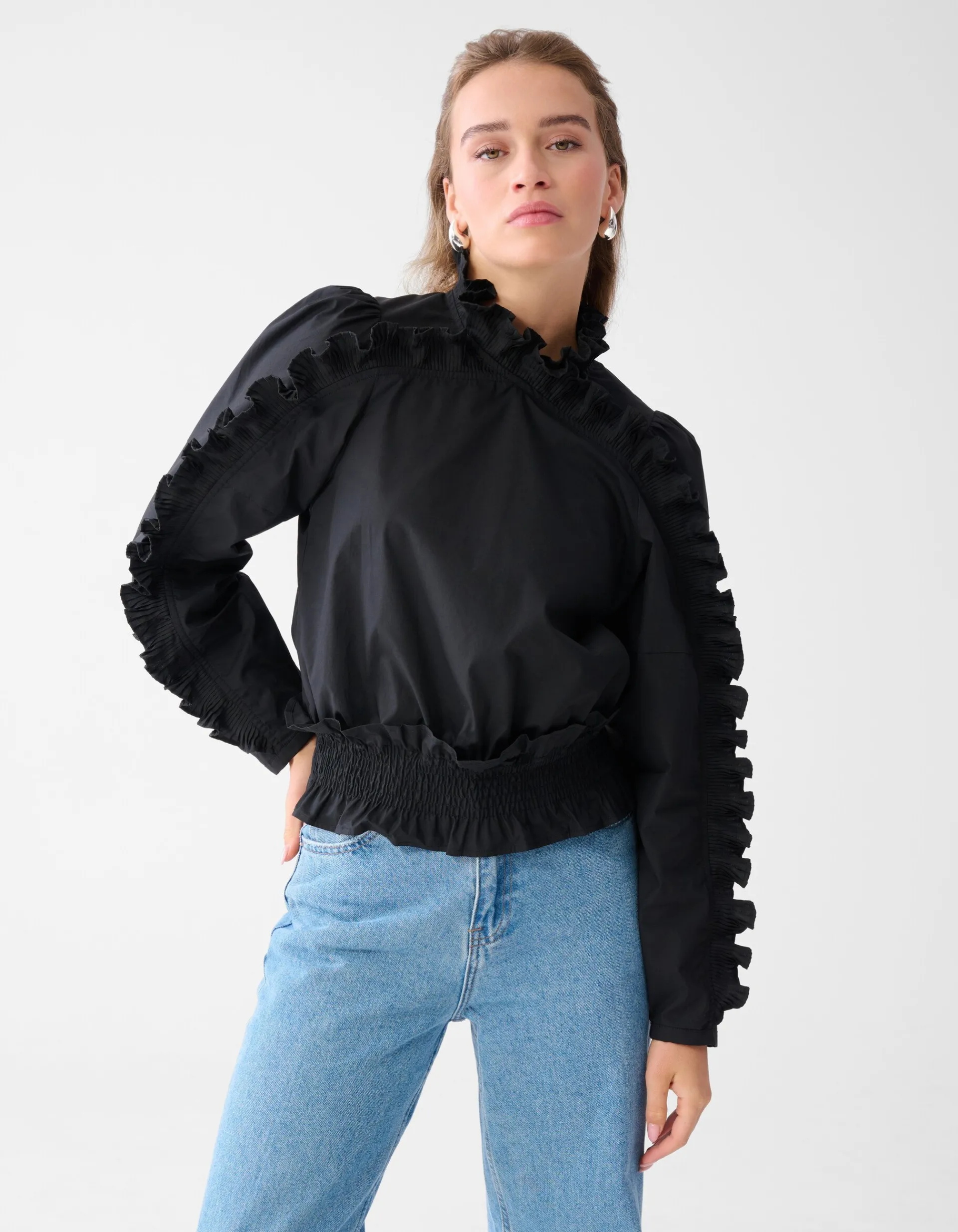 Shoeby Ruffle Top Zwart<DAMES Tops