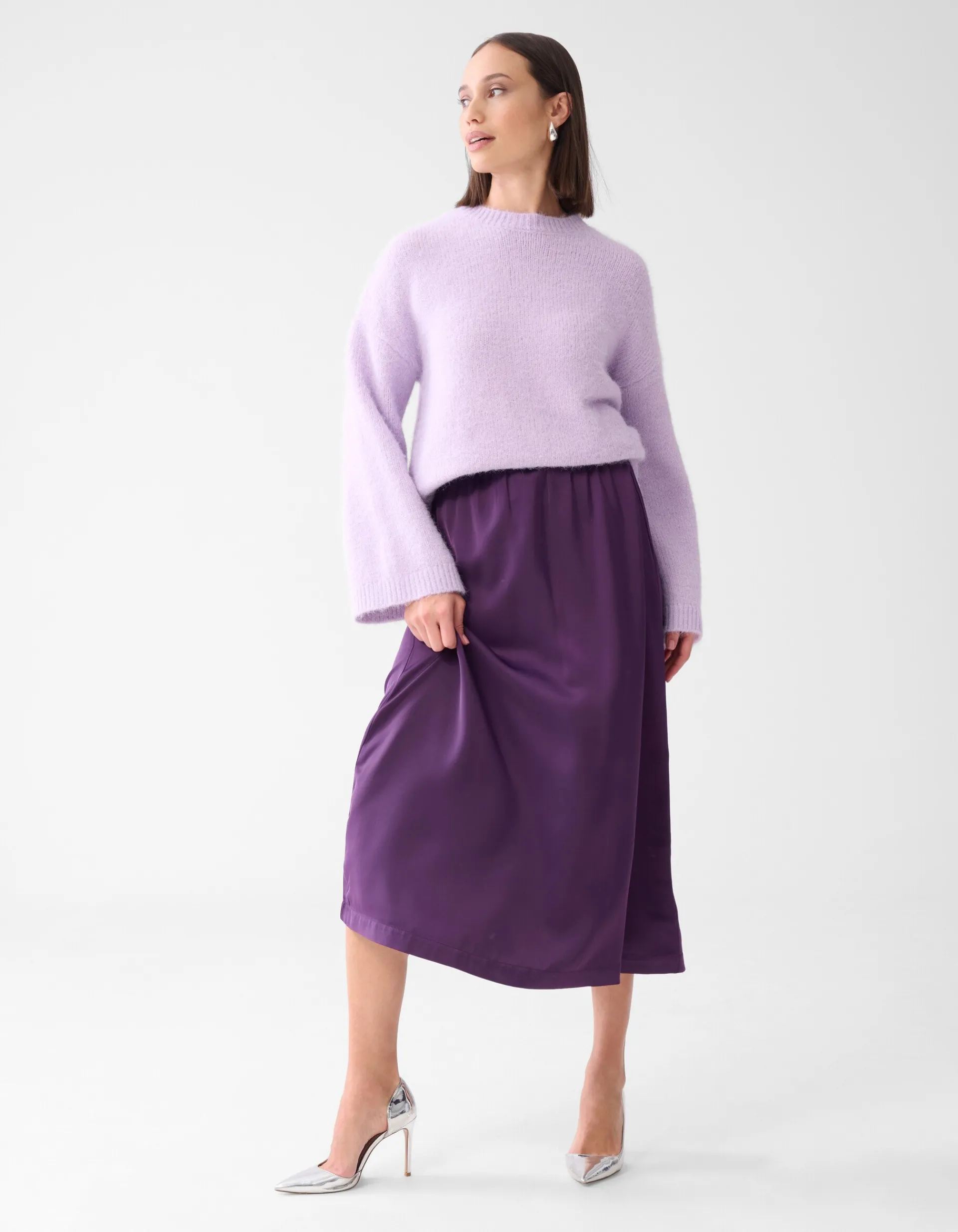 Shoeby Satijnen Maxi Rok Donkerpaars<DAMES Rokken