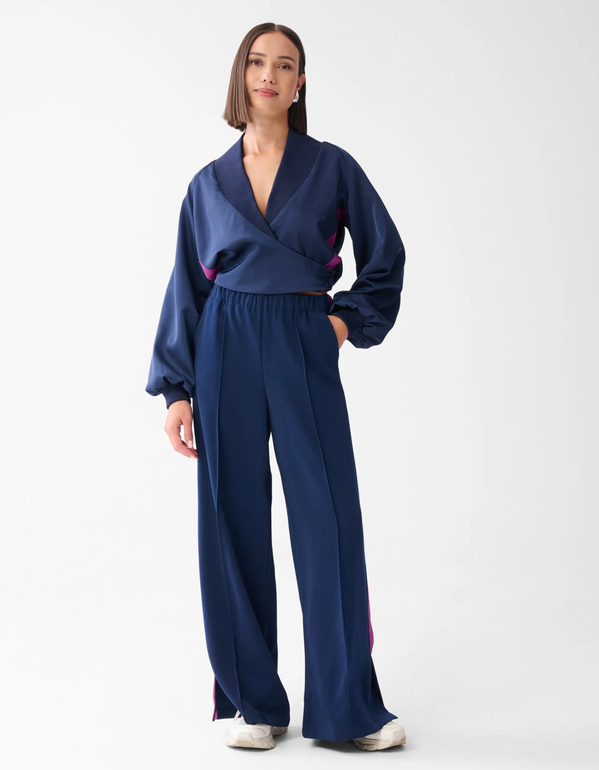 Shoeby Satijnen Overslag Blouse Donkerblauw<DAMES Blouses