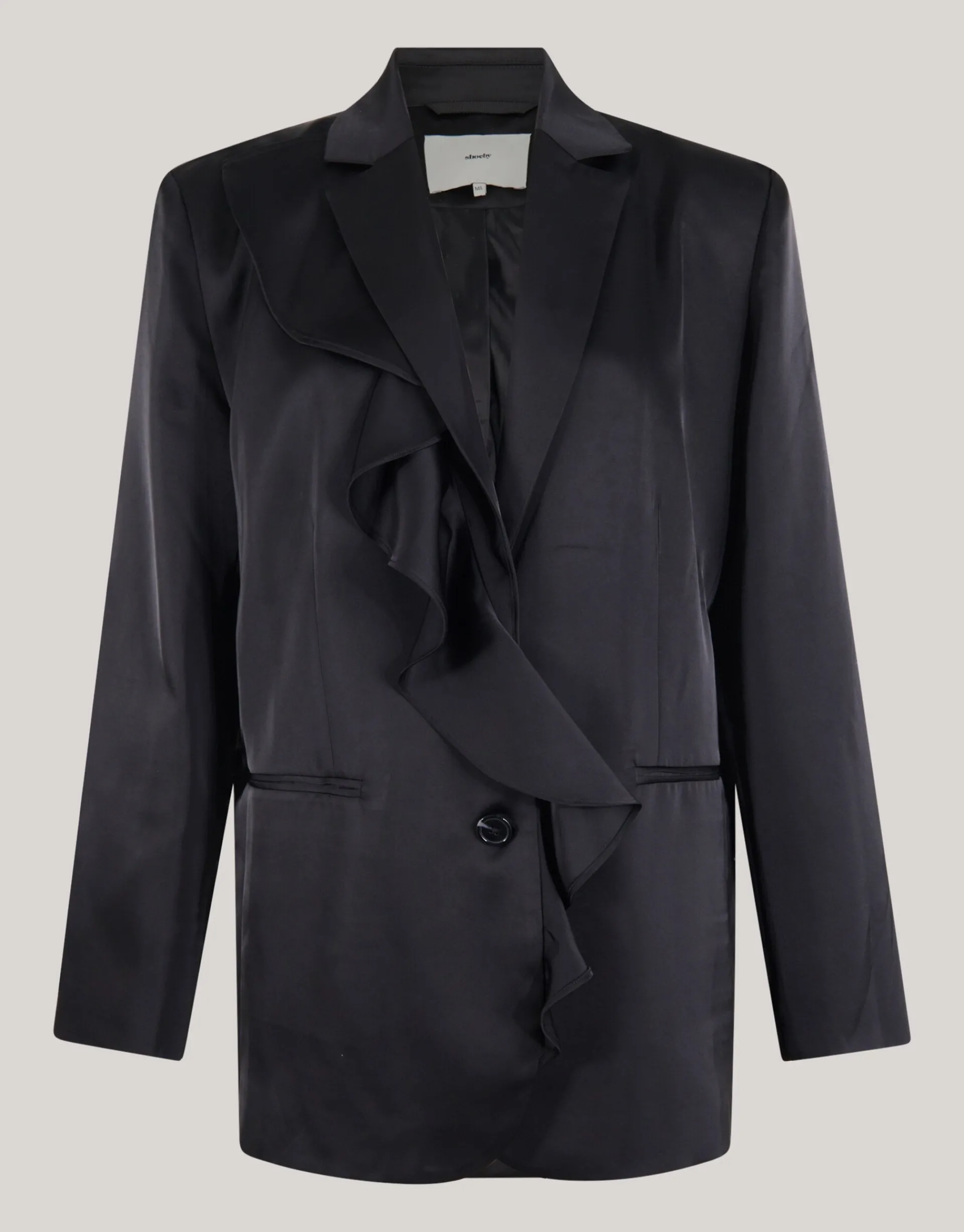 Shoeby Satijnen Ruffle Blazer Zwart<DAMES Blazers