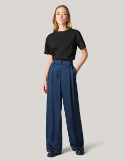 Shoeby Satijnen Wide Leg Broek Donkerblauw<DAMES Broeken