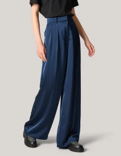Shoeby Satijnen Wide Leg Broek Donkerblauw<DAMES Broeken