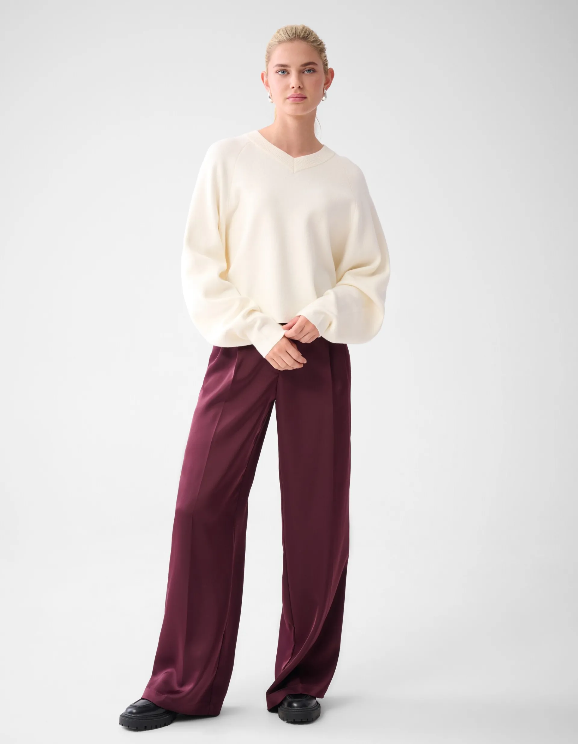 Shoeby Satijnen Wide Leg Broek Donkerrood By Lonneke<DAMES Broeken
