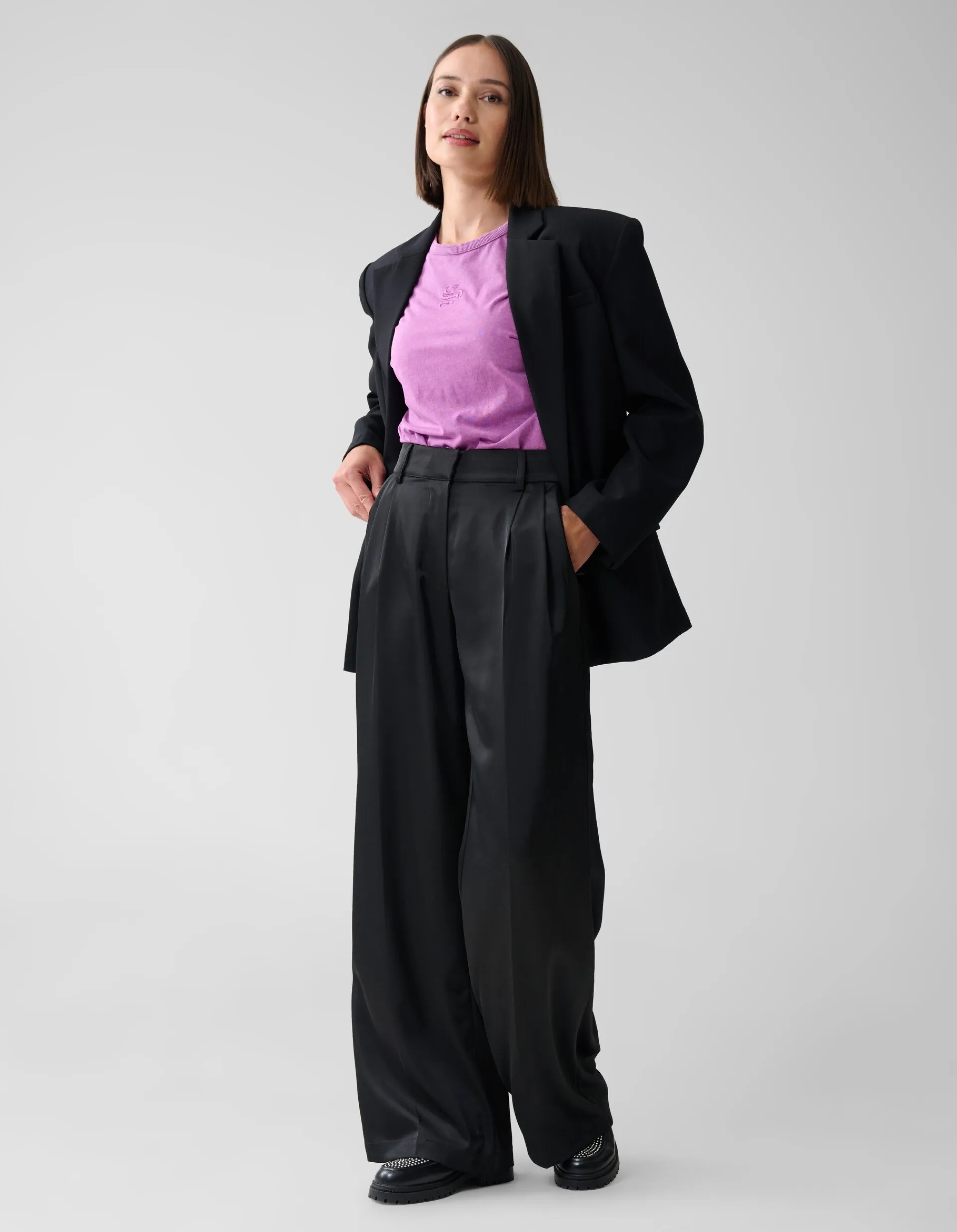 Shoeby Satijnen Wide Leg Broek Zwart<DAMES Broeken