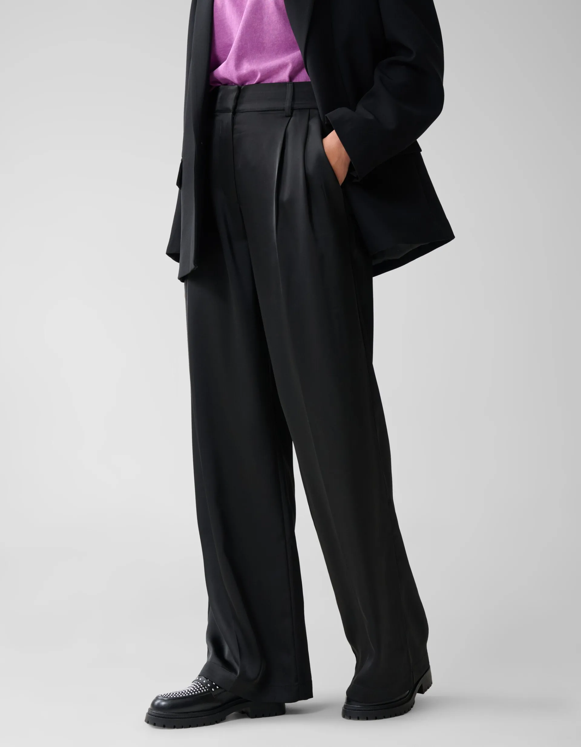 Shoeby Satijnen Wide Leg Broek Zwart<DAMES Broeken