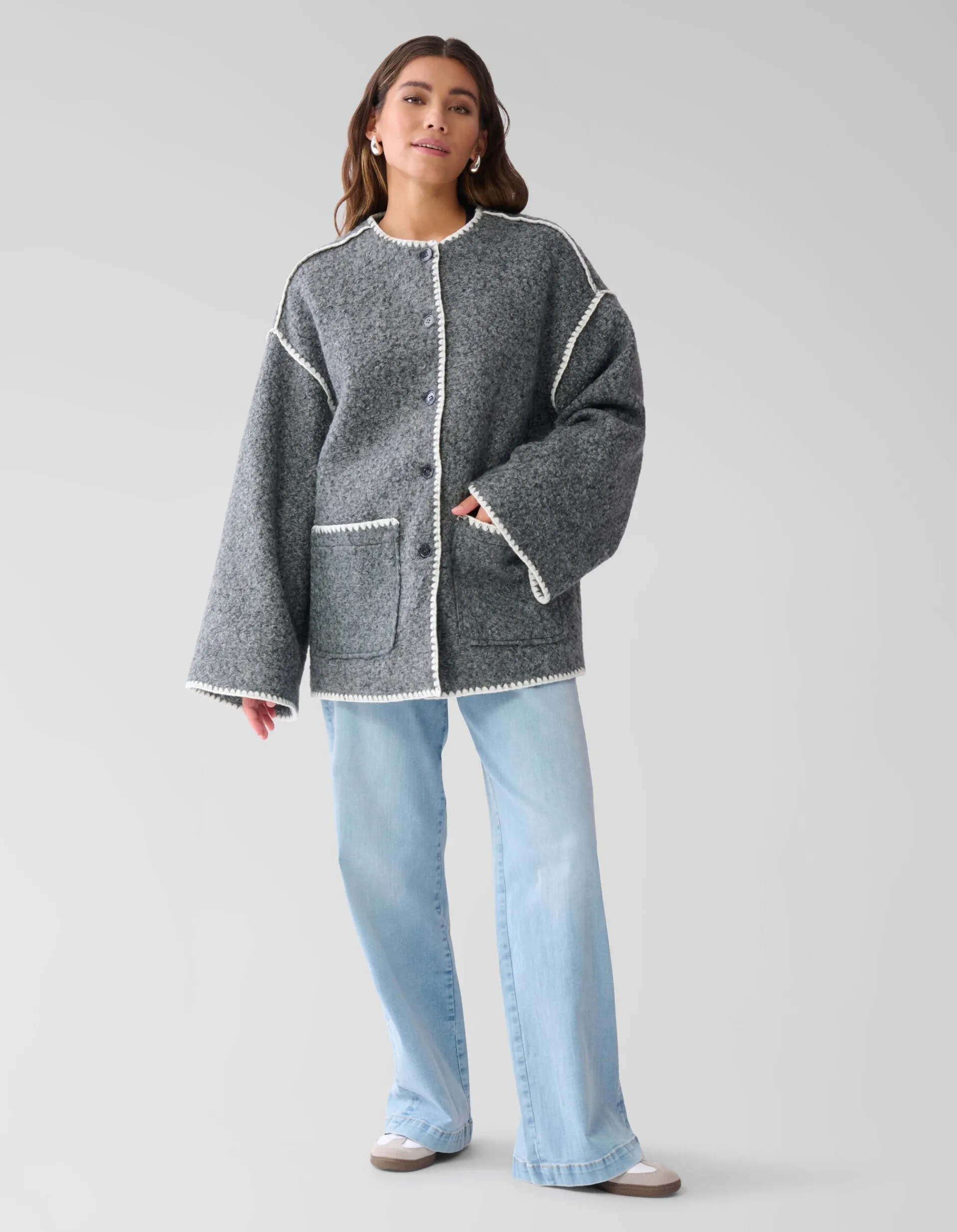 Shoeby Sjaal Jas Grijs<DAMES Jassen