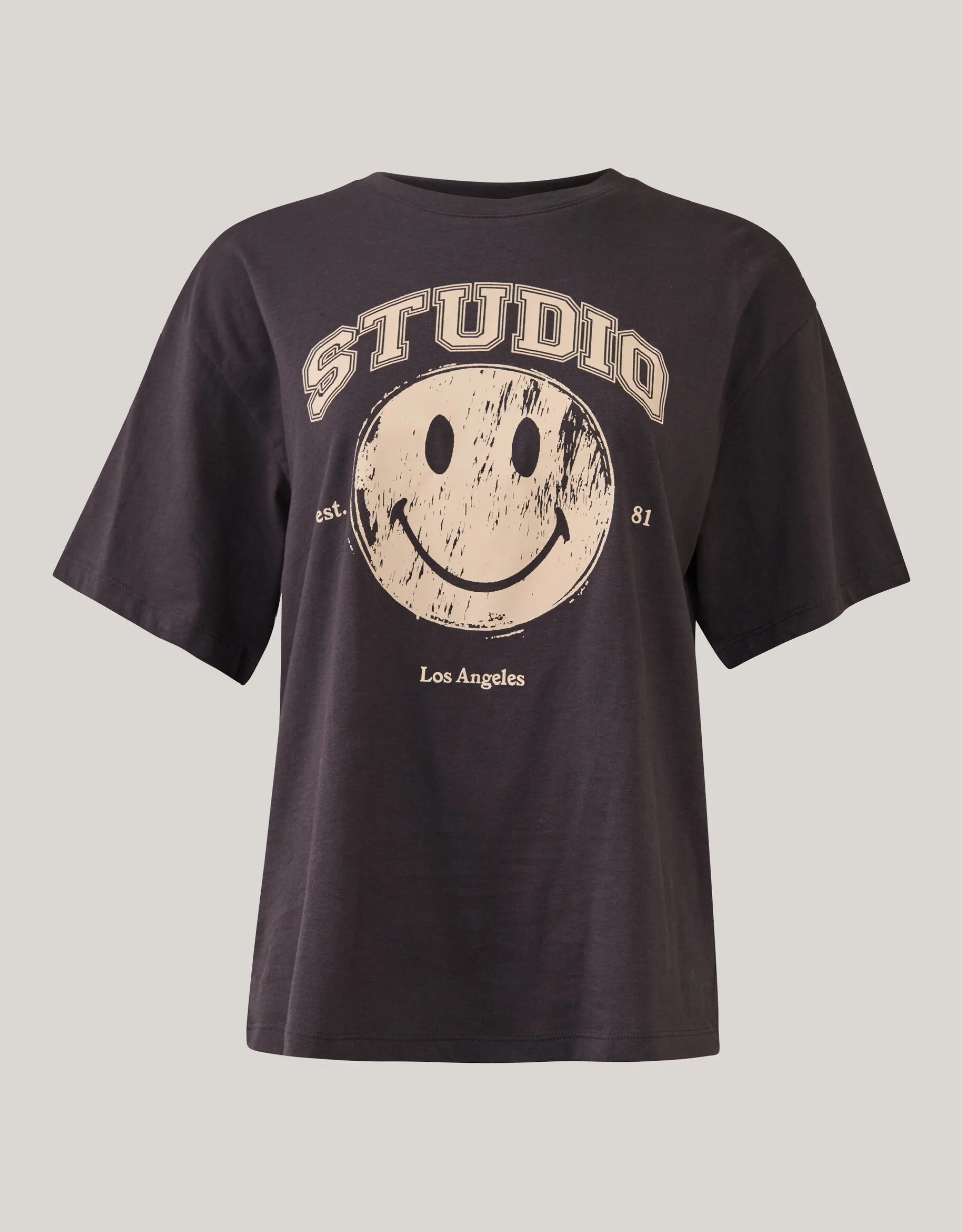 Shoeby Smiley Artwork T-shirt Donkergrijs<DAMES T-Shirts