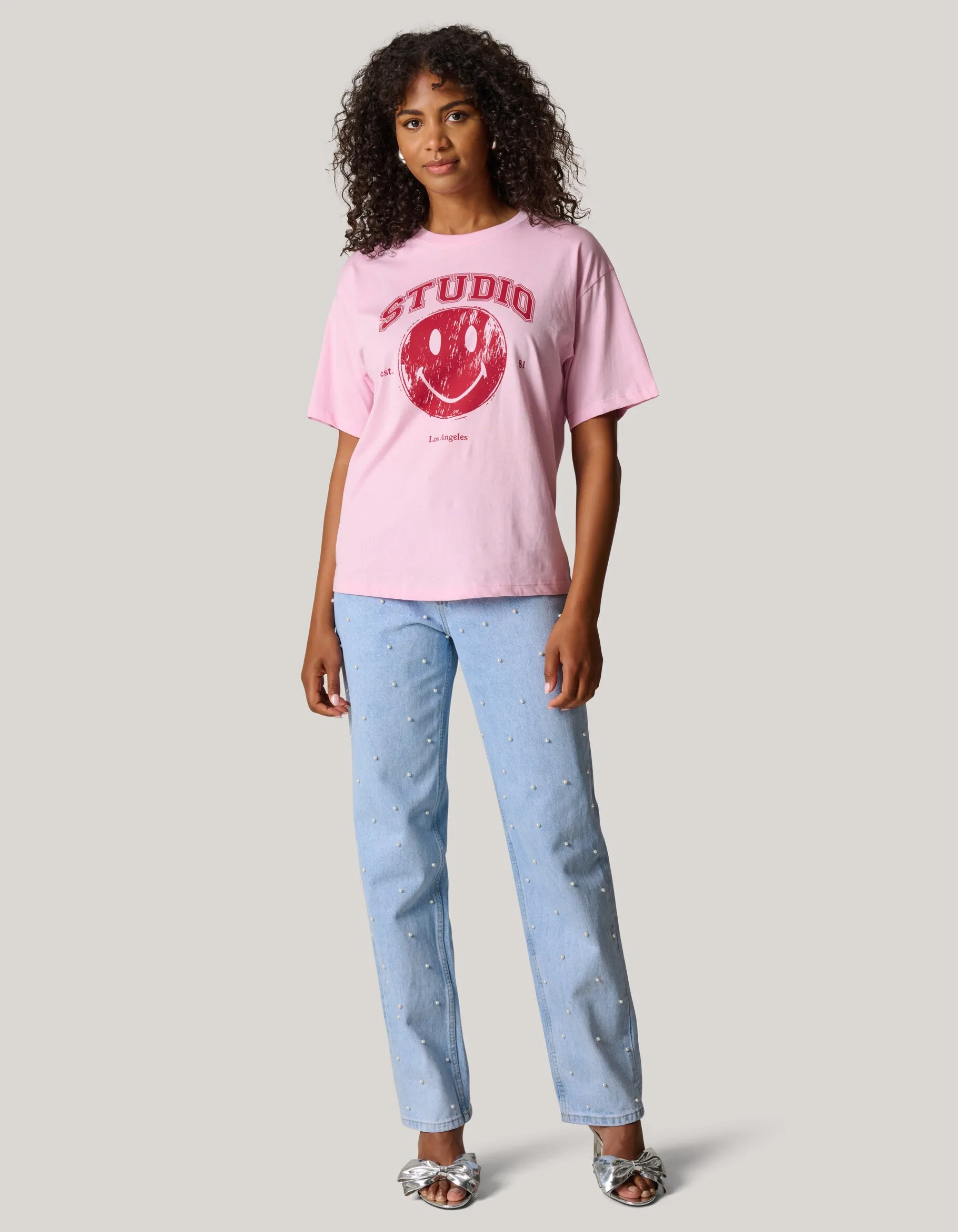 Shoeby Smiley Artwork T-shirt Roze<DAMES T-Shirts