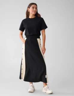 Shoeby Sporty Button Maxi Rok Zwart<DAMES Rokken