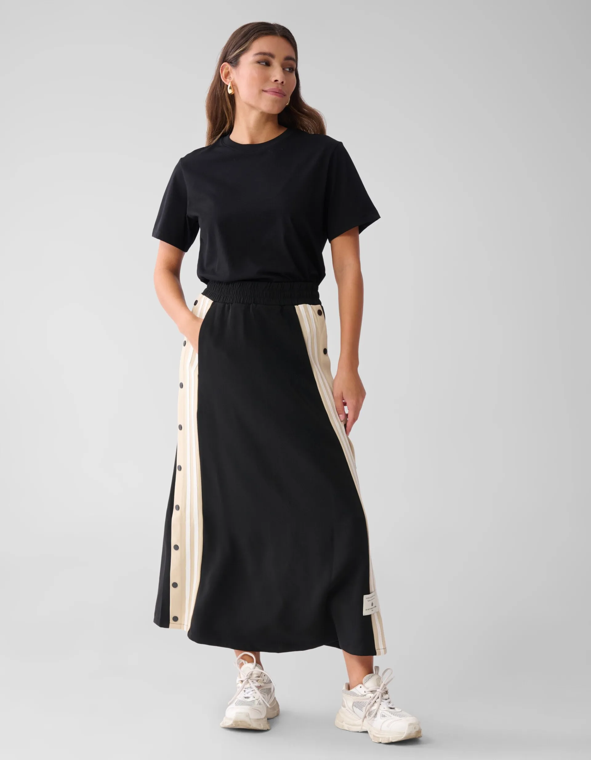 Shoeby Sporty Button Maxi Rok Zwart<DAMES Rokken