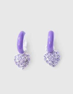 Shoeby Strass Heart Oorbellen paars< Sieraden