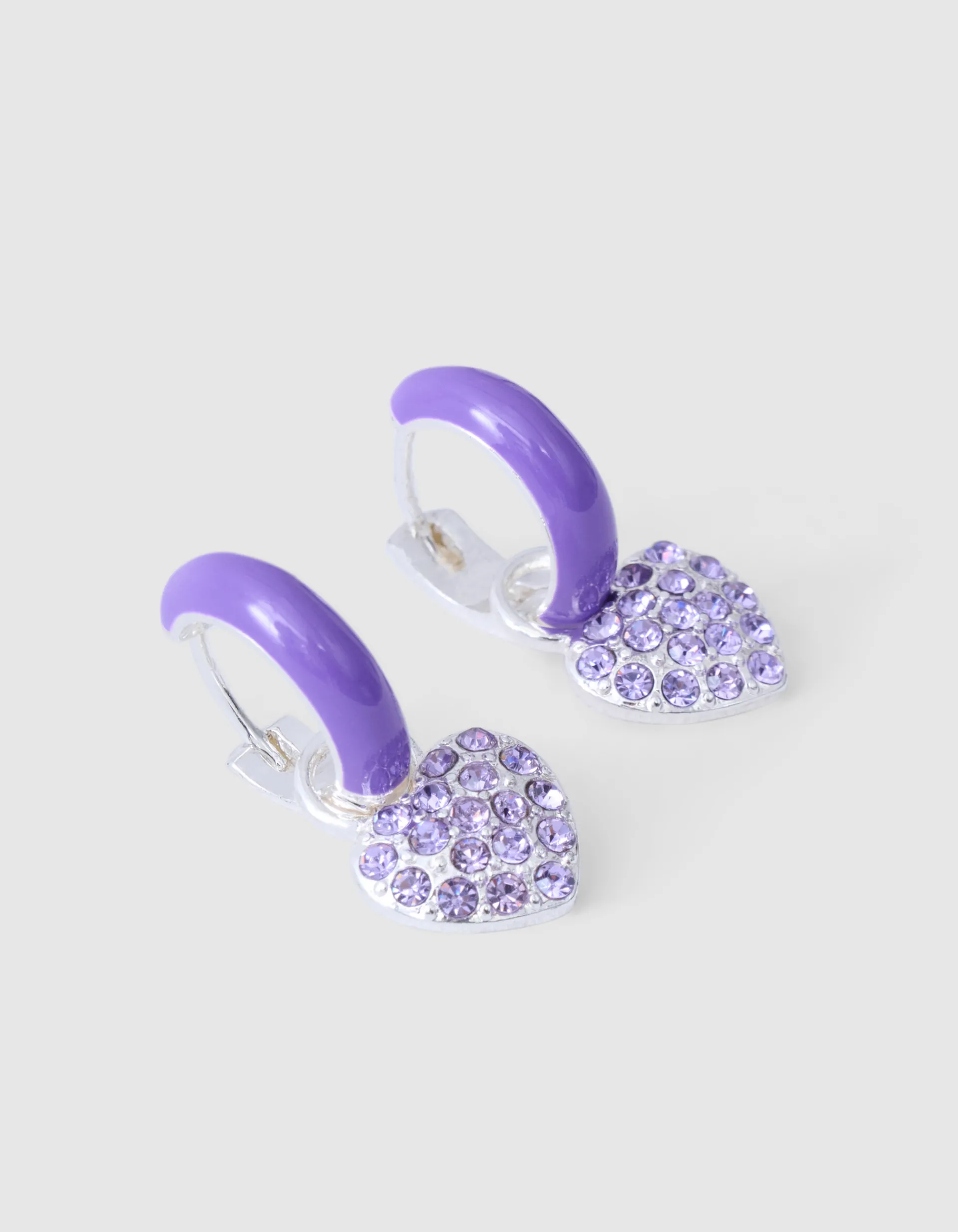 Shoeby Strass Heart Oorbellen paars< Sieraden