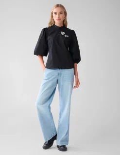 Shoeby Strass Heart Poplin Blouse Zwart<DAMES Blouses