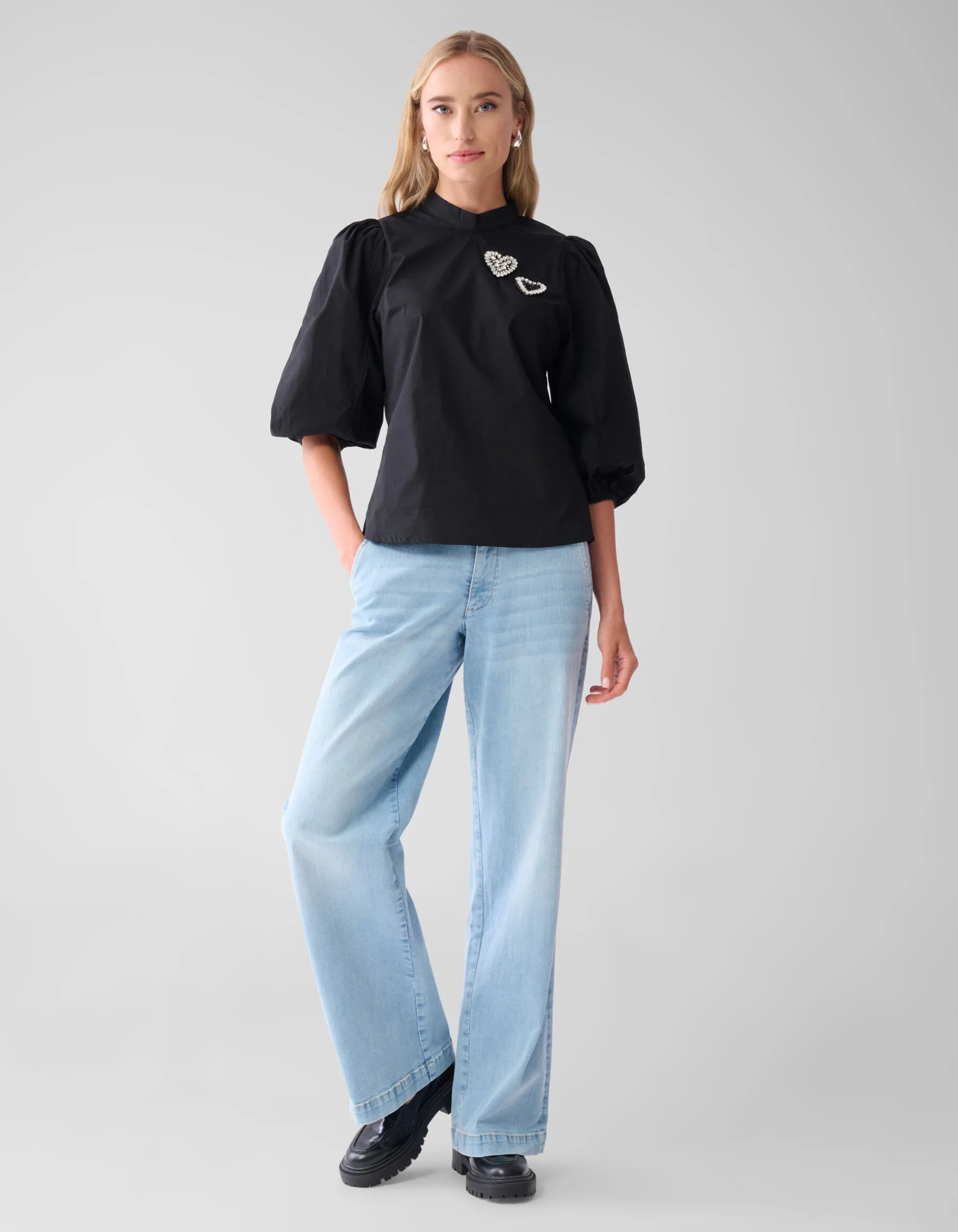 Shoeby Strass Heart Poplin Blouse Zwart<DAMES Blouses