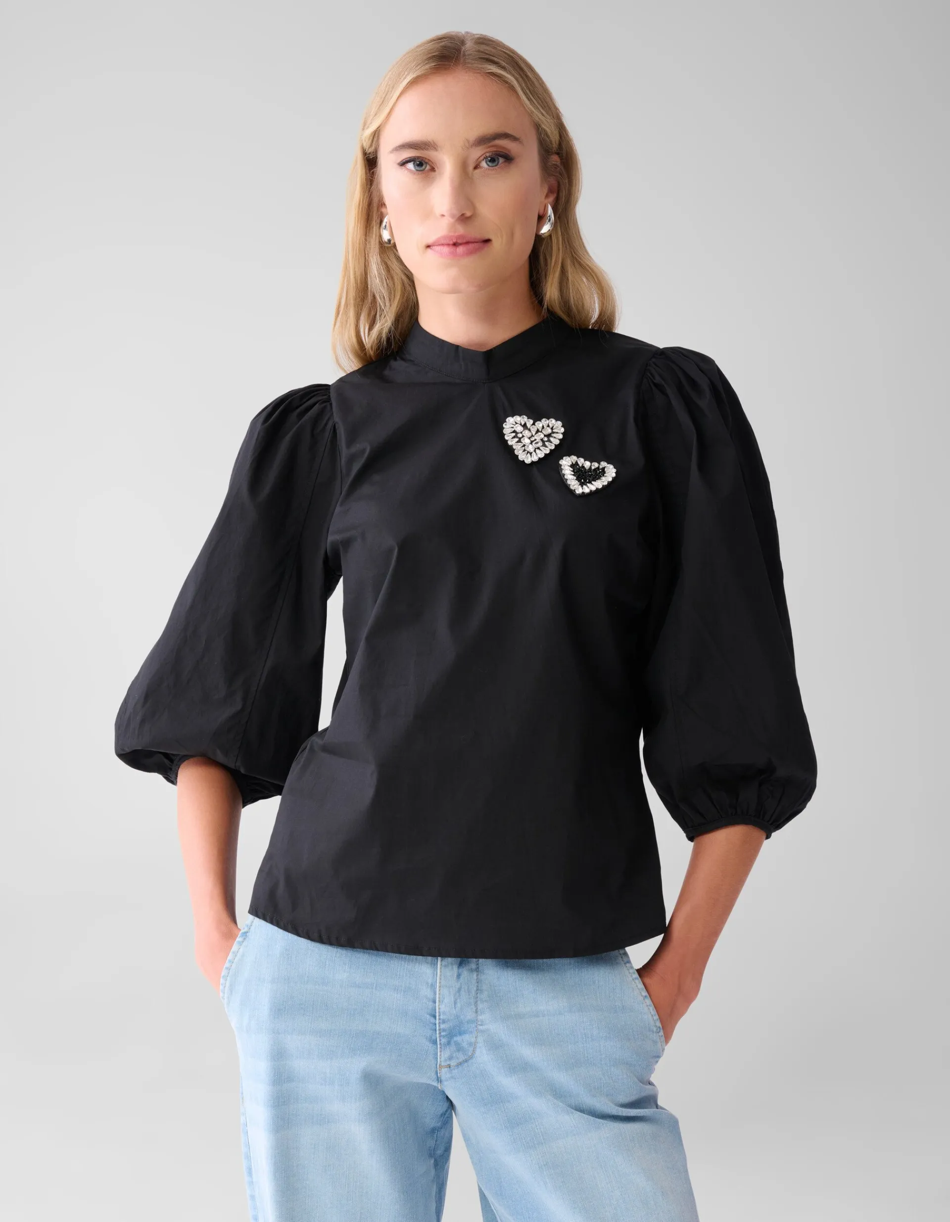 Shoeby Strass Heart Poplin Blouse Zwart<DAMES Blouses