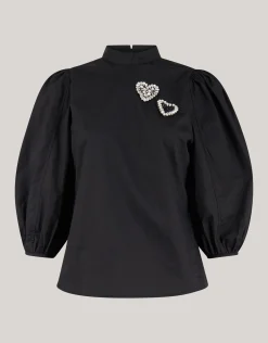 Shoeby Strass Heart Poplin Blouse Zwart<DAMES Blouses