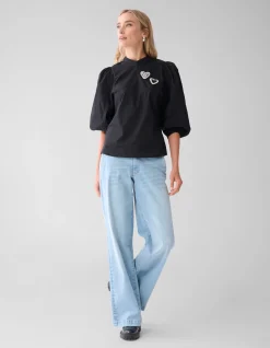 Shoeby Strass Heart Poplin Blouse Zwart<DAMES Blouses