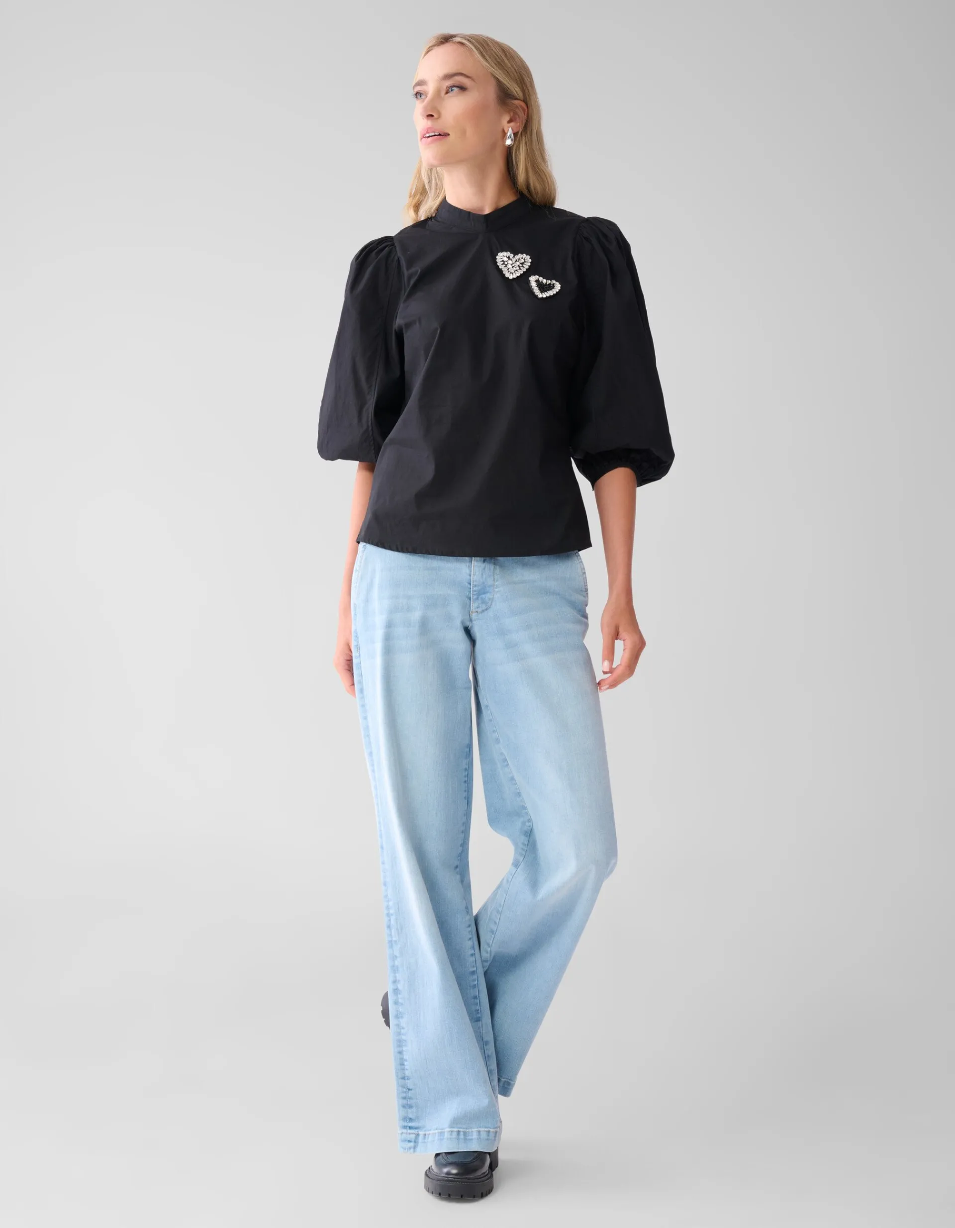 Shoeby Strass Heart Poplin Blouse Zwart<DAMES Blouses