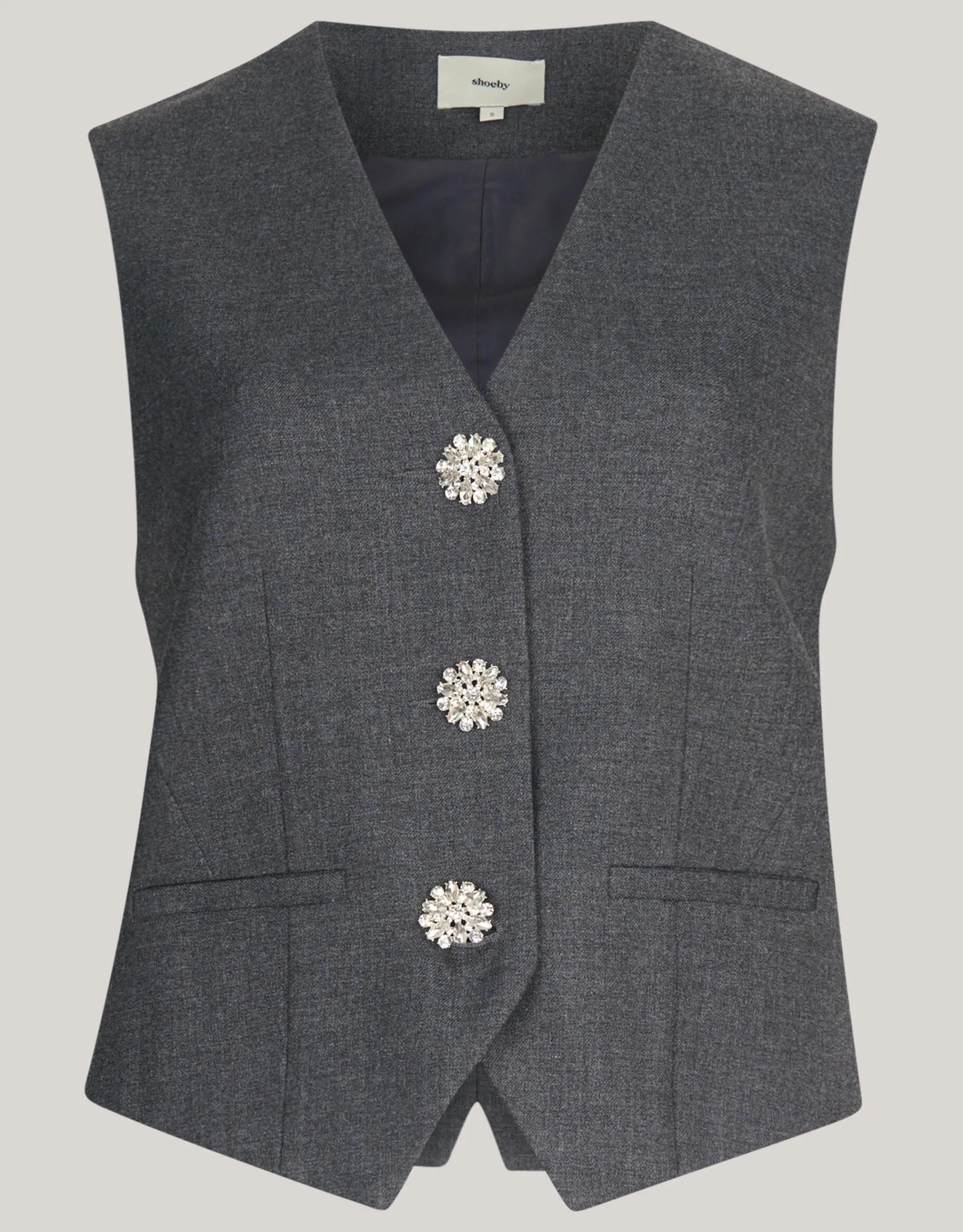 Shoeby Strass Knopen Gilet Grijs<DAMES Gilets