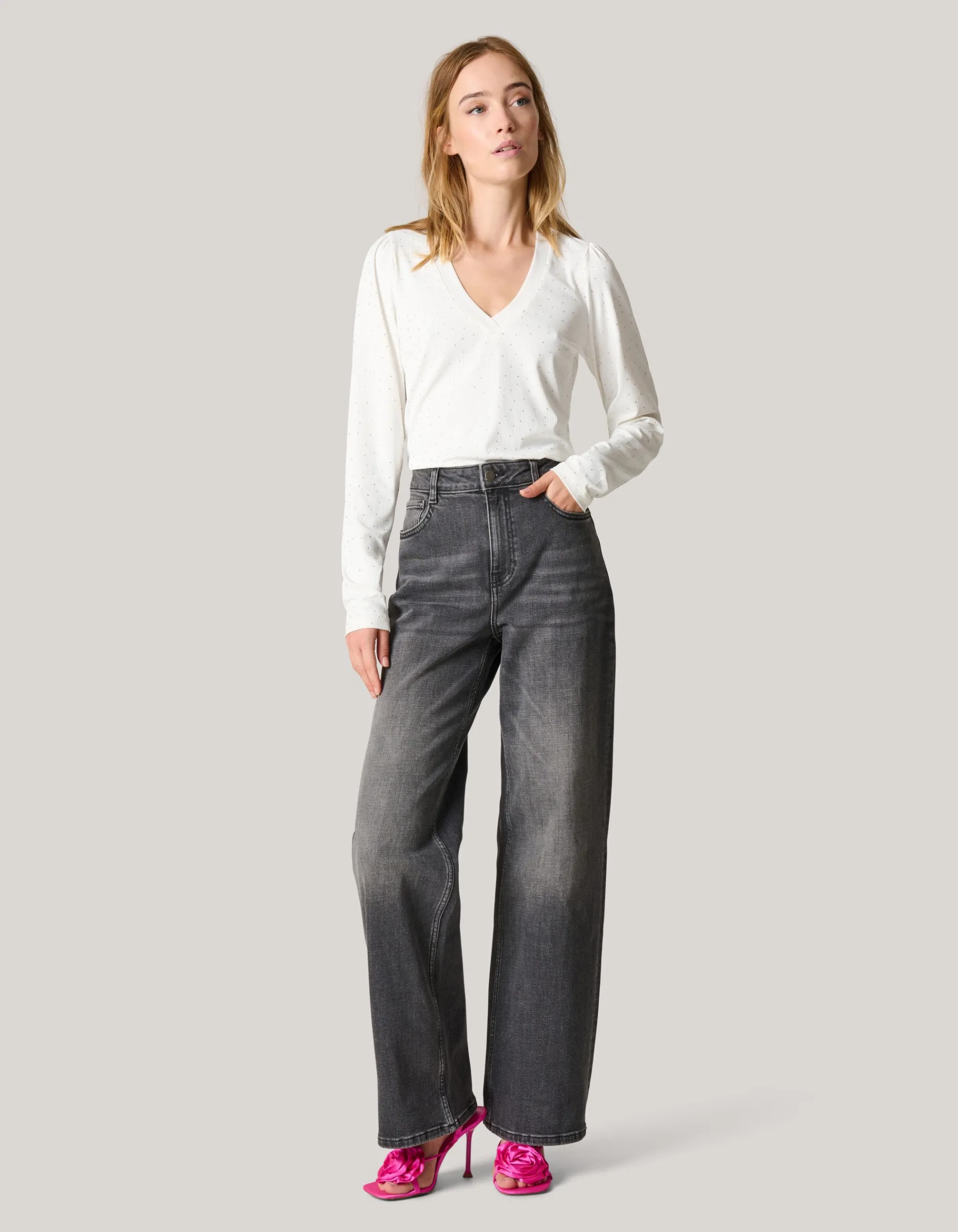 Shoeby Strass Rib Jersey Top Wit<DAMES Tops