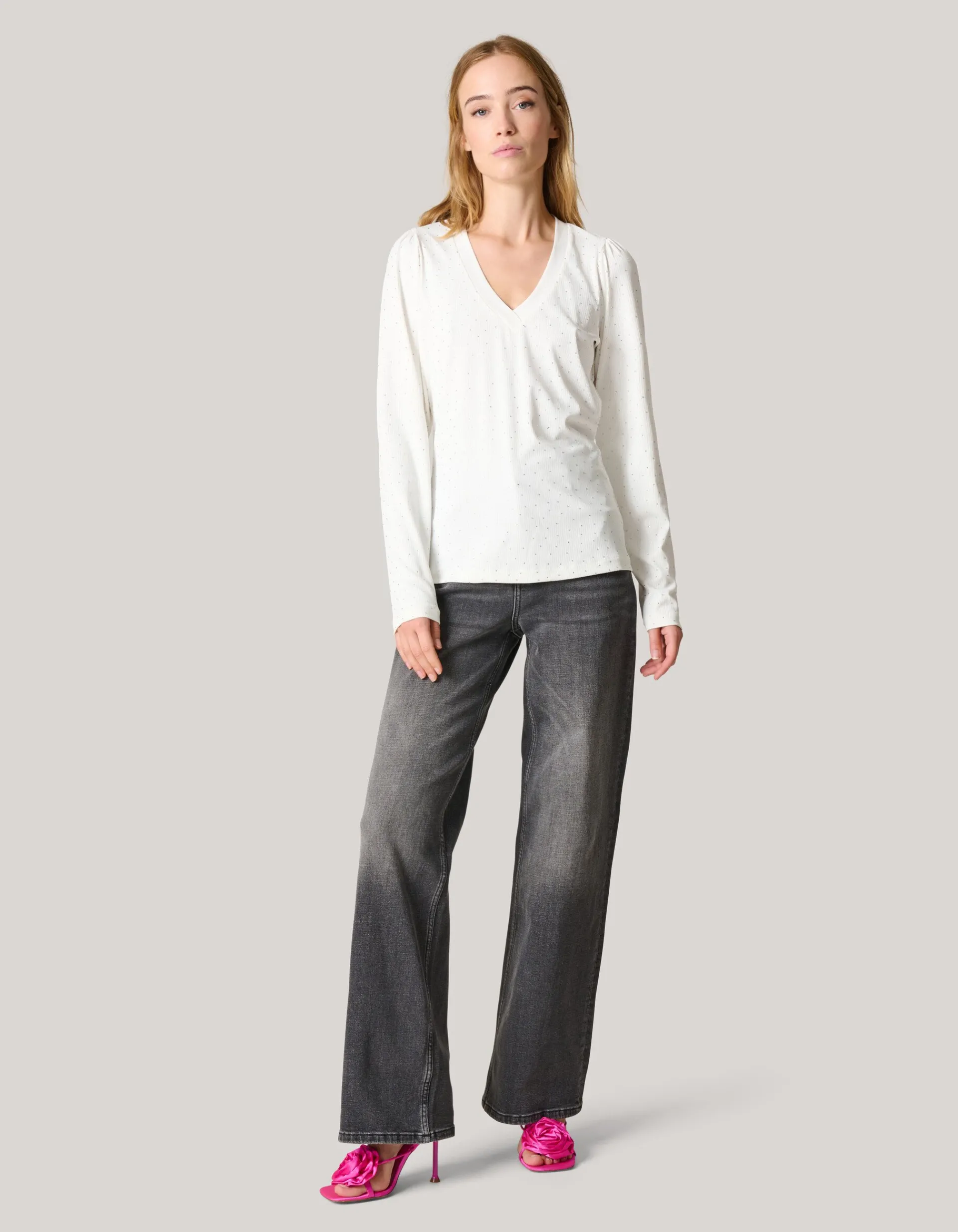 Shoeby Strass Rib Jersey Top Wit<DAMES Tops