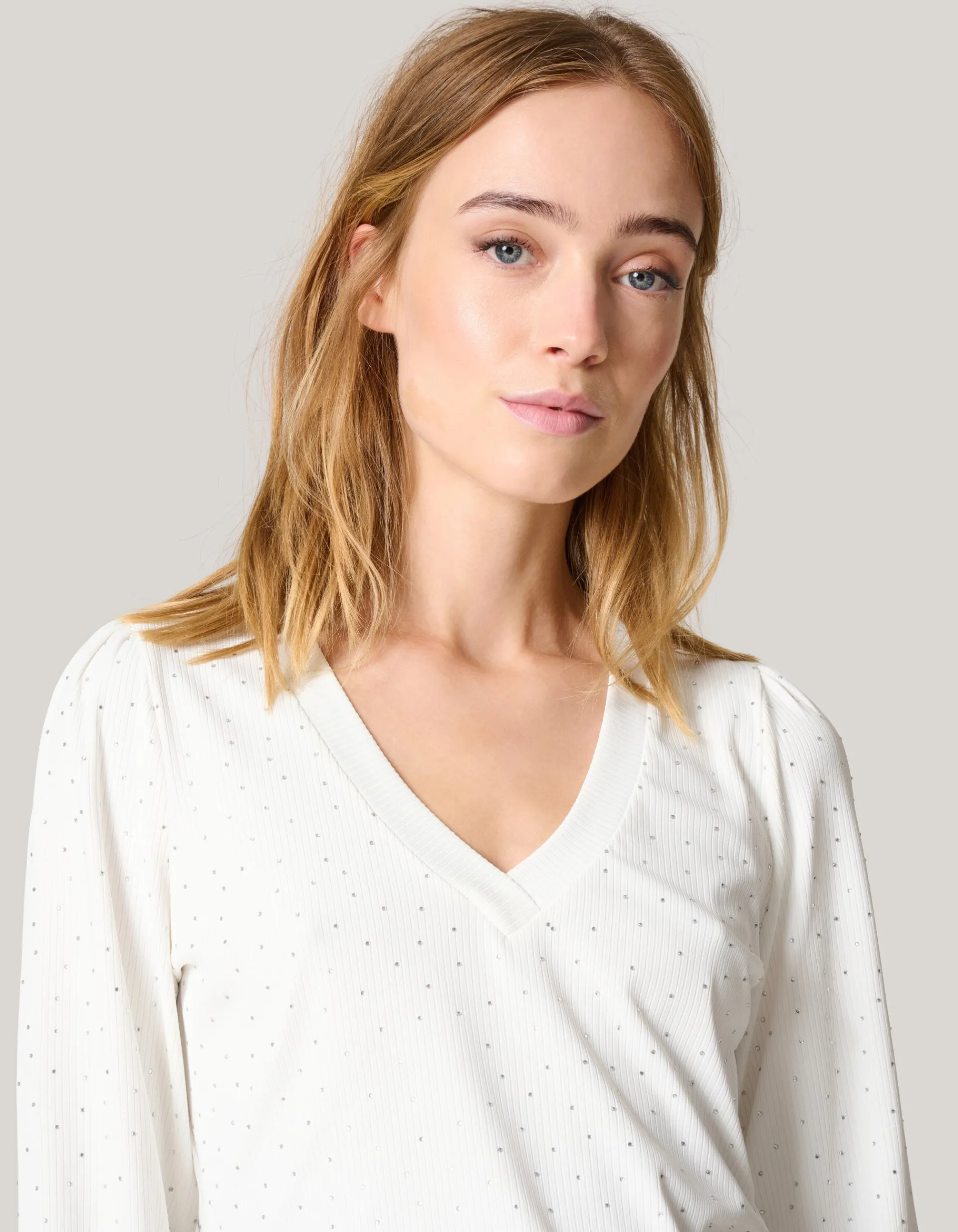 Shoeby Strass Rib Jersey Top Wit<DAMES Tops