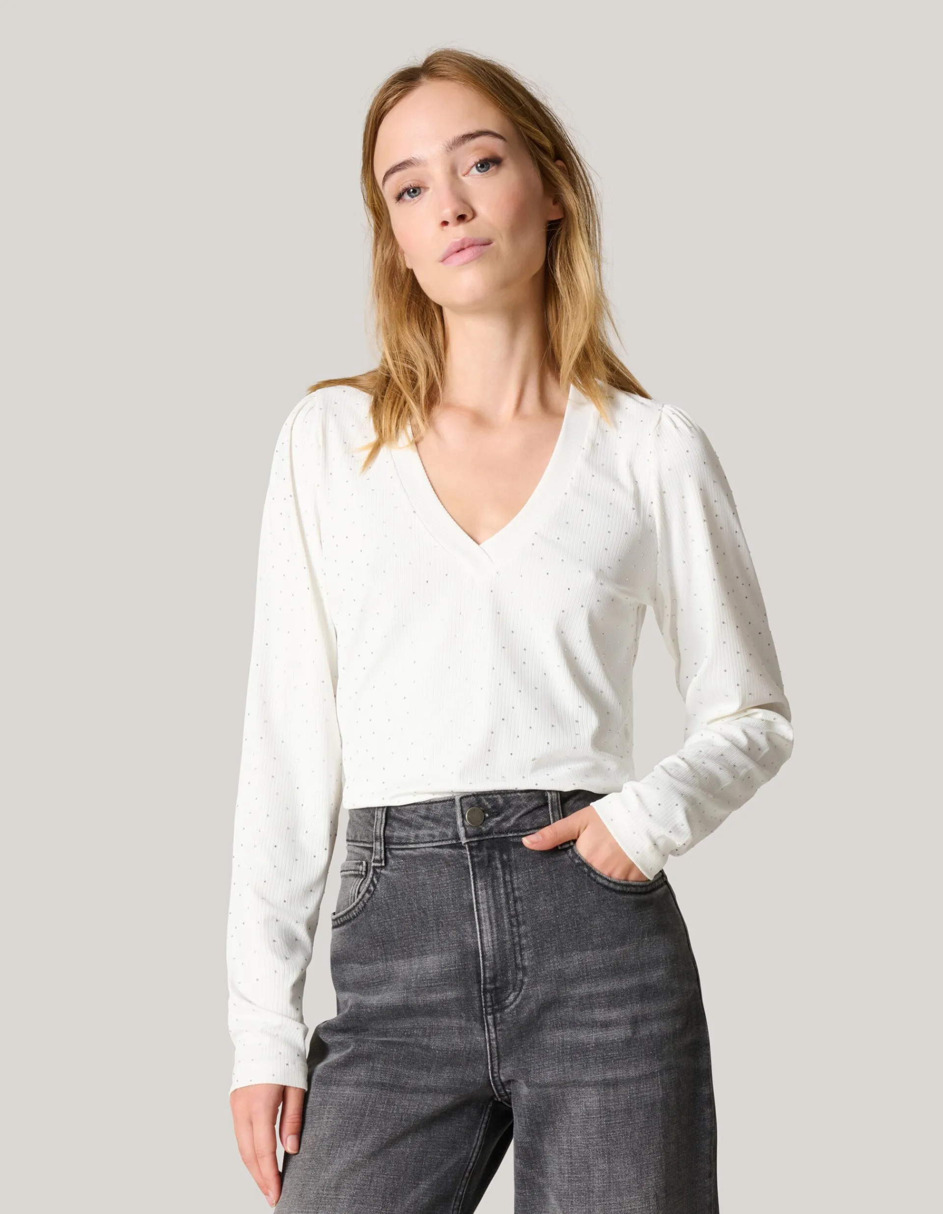 Shoeby Strass Rib Jersey Top Wit<DAMES Tops