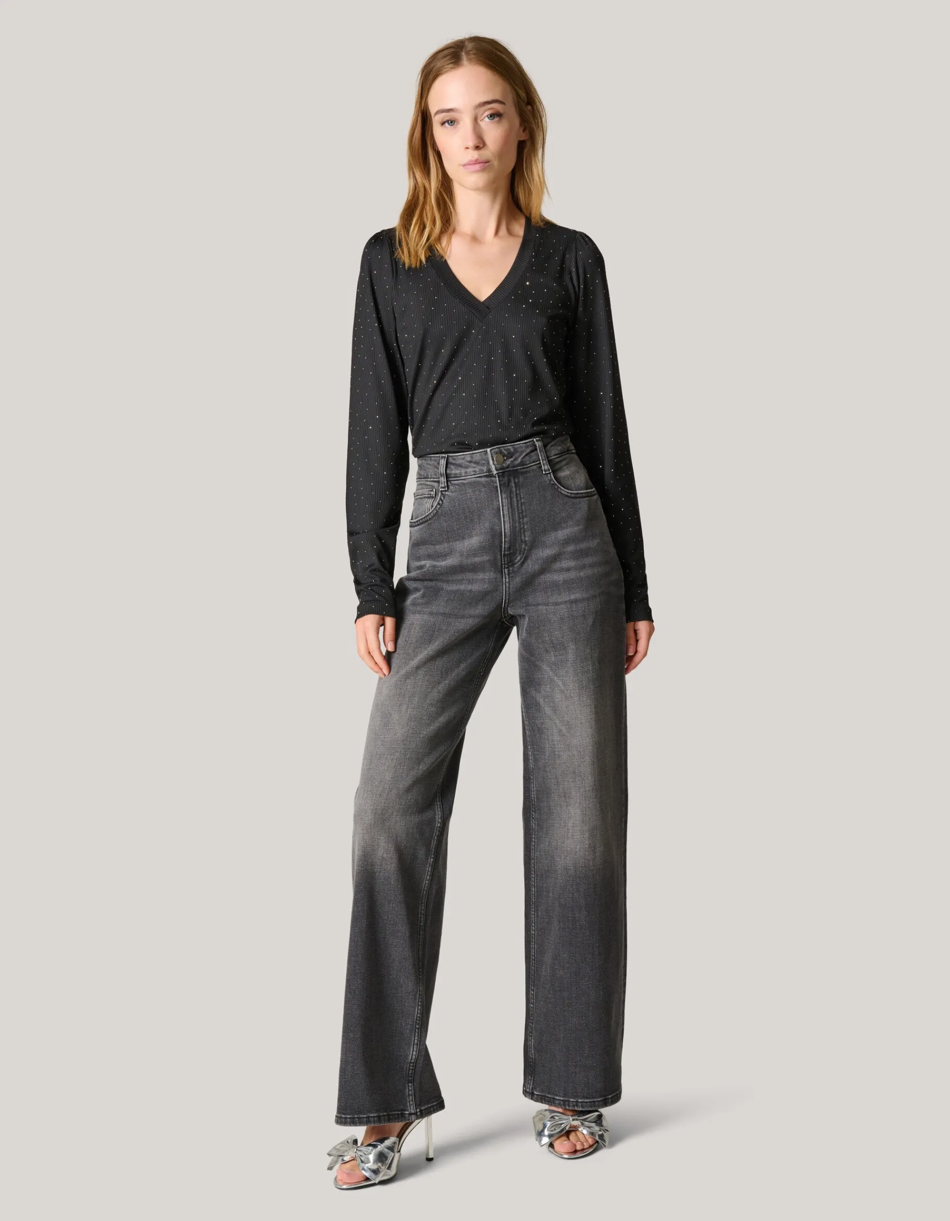 Shoeby Strass Rib Jersey Top Zwart<DAMES Tops