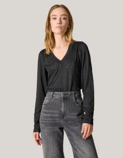 Shoeby Strass Rib Jersey Top Zwart<DAMES Tops