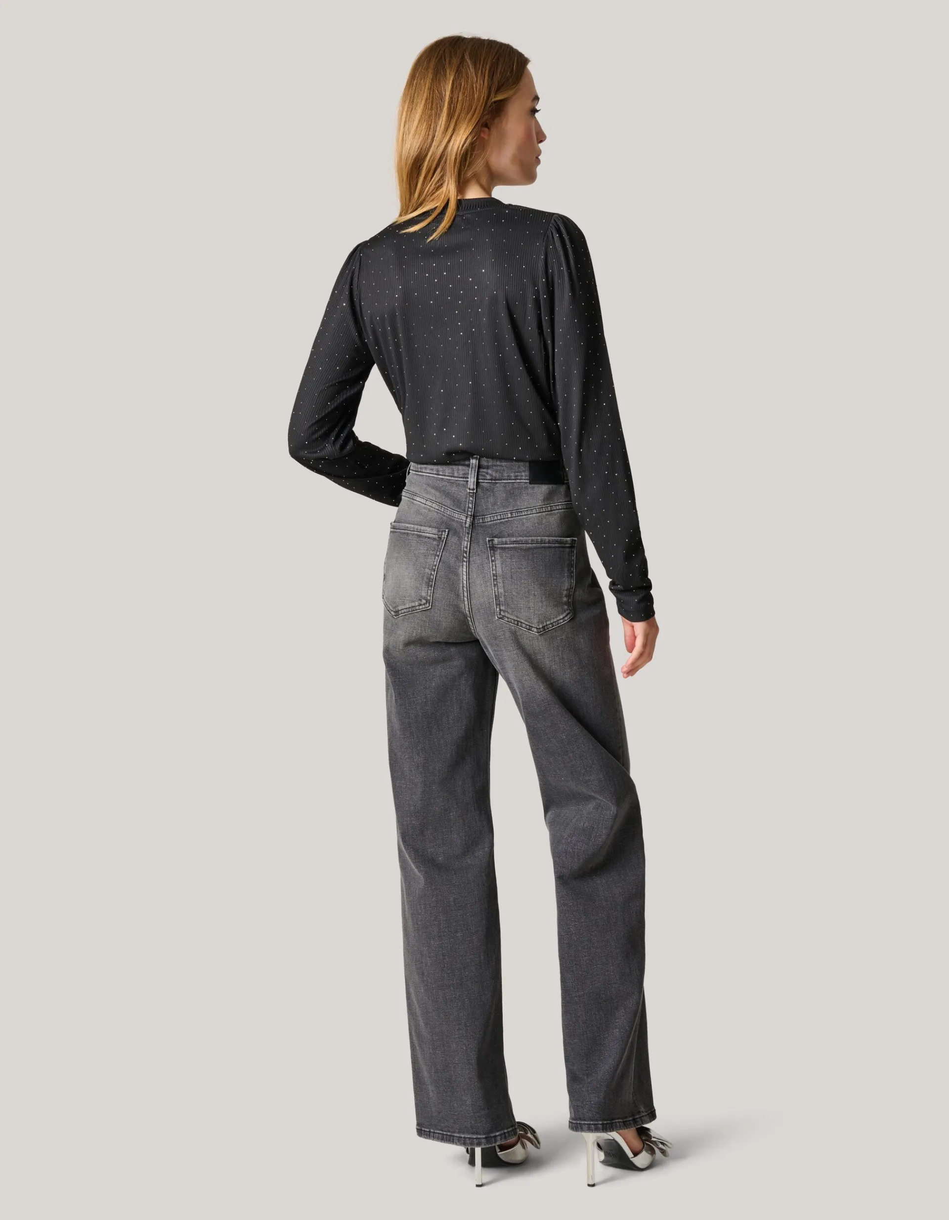 Shoeby Strass Rib Jersey Top Zwart<DAMES Tops