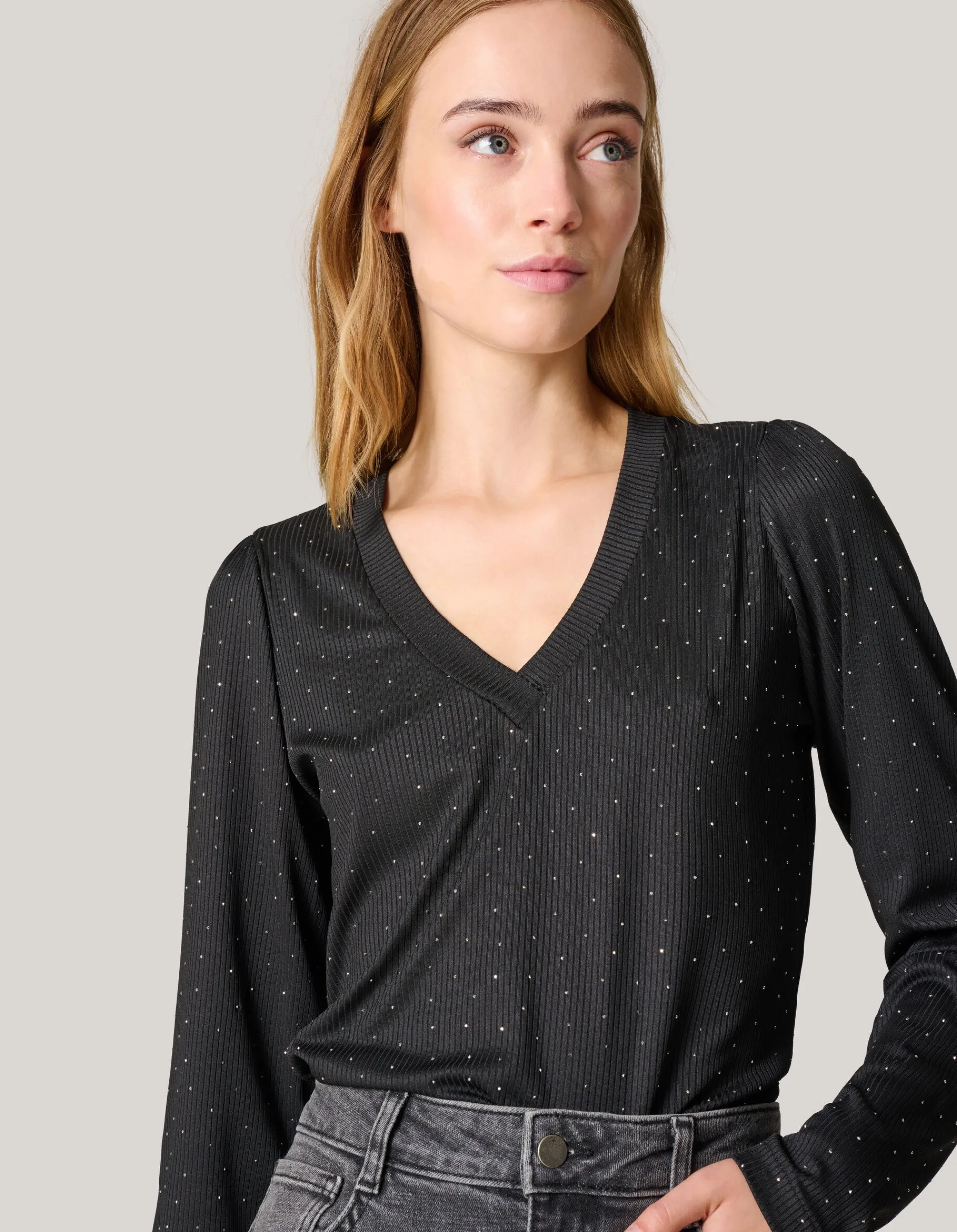 Shoeby Strass Rib Jersey Top Zwart<DAMES Tops