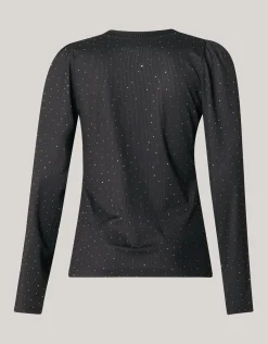 Shoeby Strass Rib Jersey Top Zwart<DAMES Tops