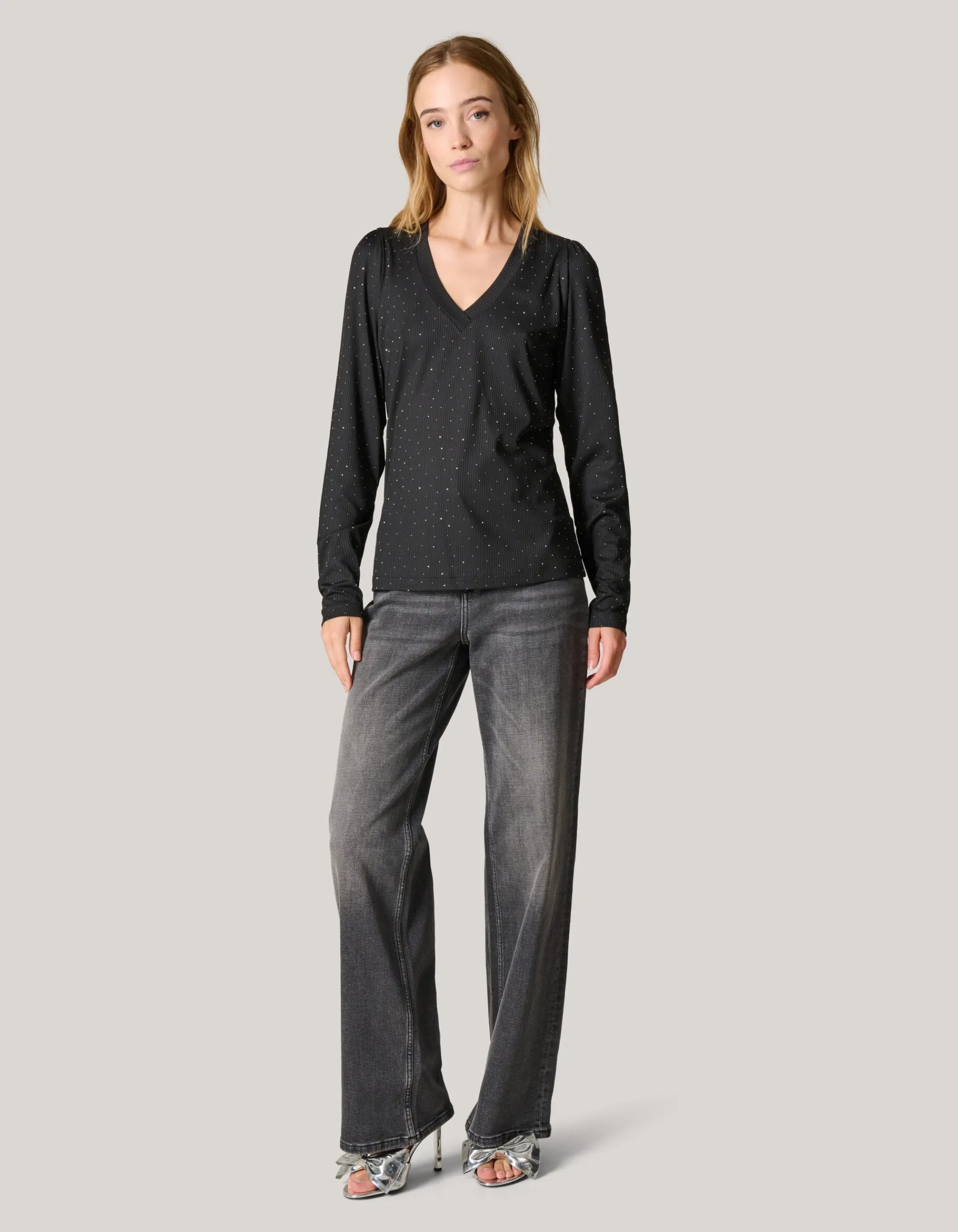 Shoeby Strass Rib Jersey Top Zwart<DAMES Tops