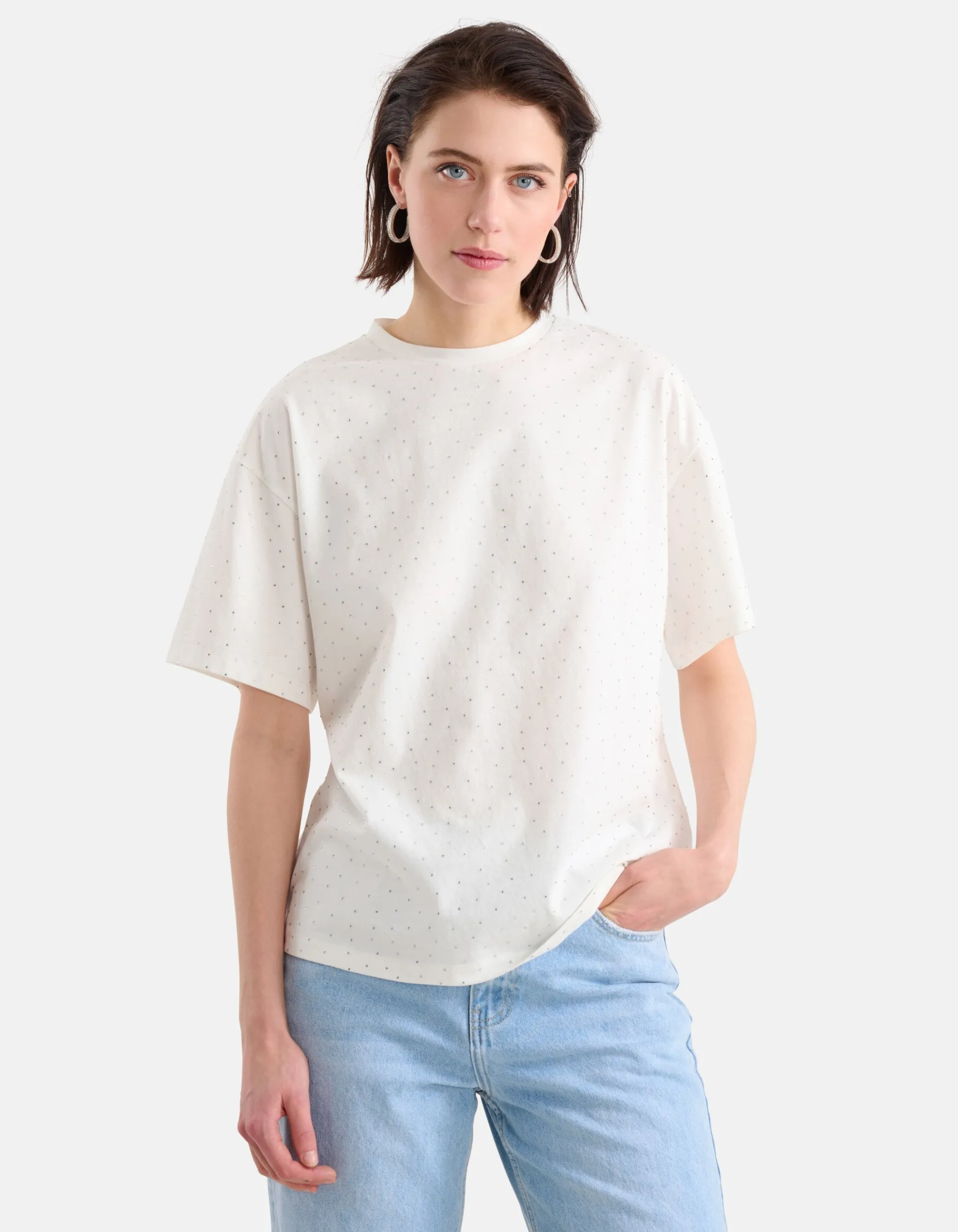 Shoeby Strass T-shirt Wit<DAMES T-Shirts