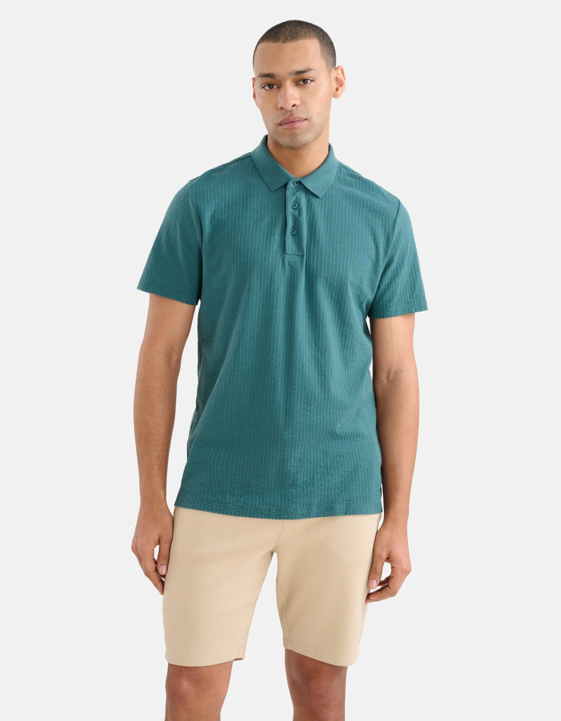 Shoeby Structuur Polo Turquoise<Heren T-Shirts En Polo's