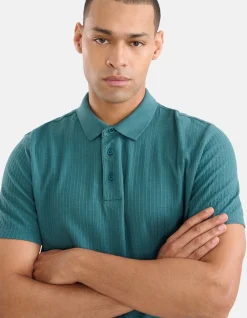 Shoeby Structuur Polo Turquoise<Heren T-Shirts En Polo's