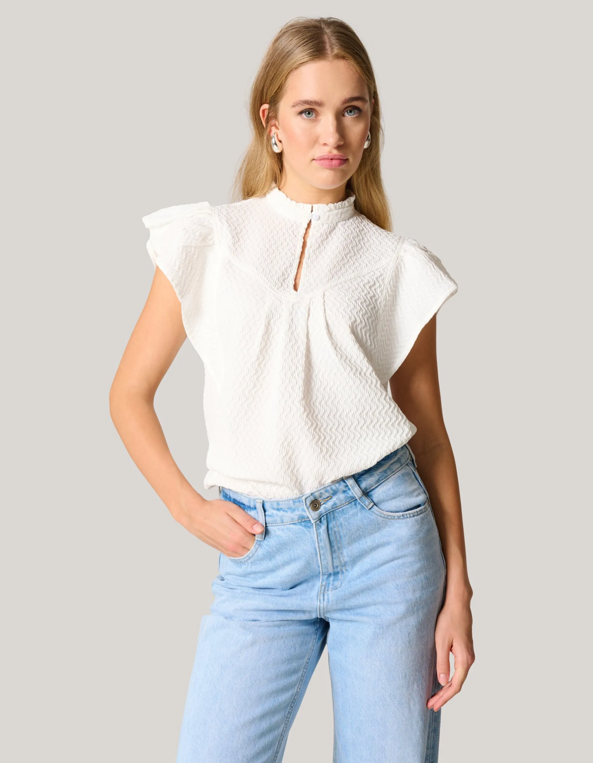 Shoeby Structuur Ruffle Top Wit<DAMES Tops