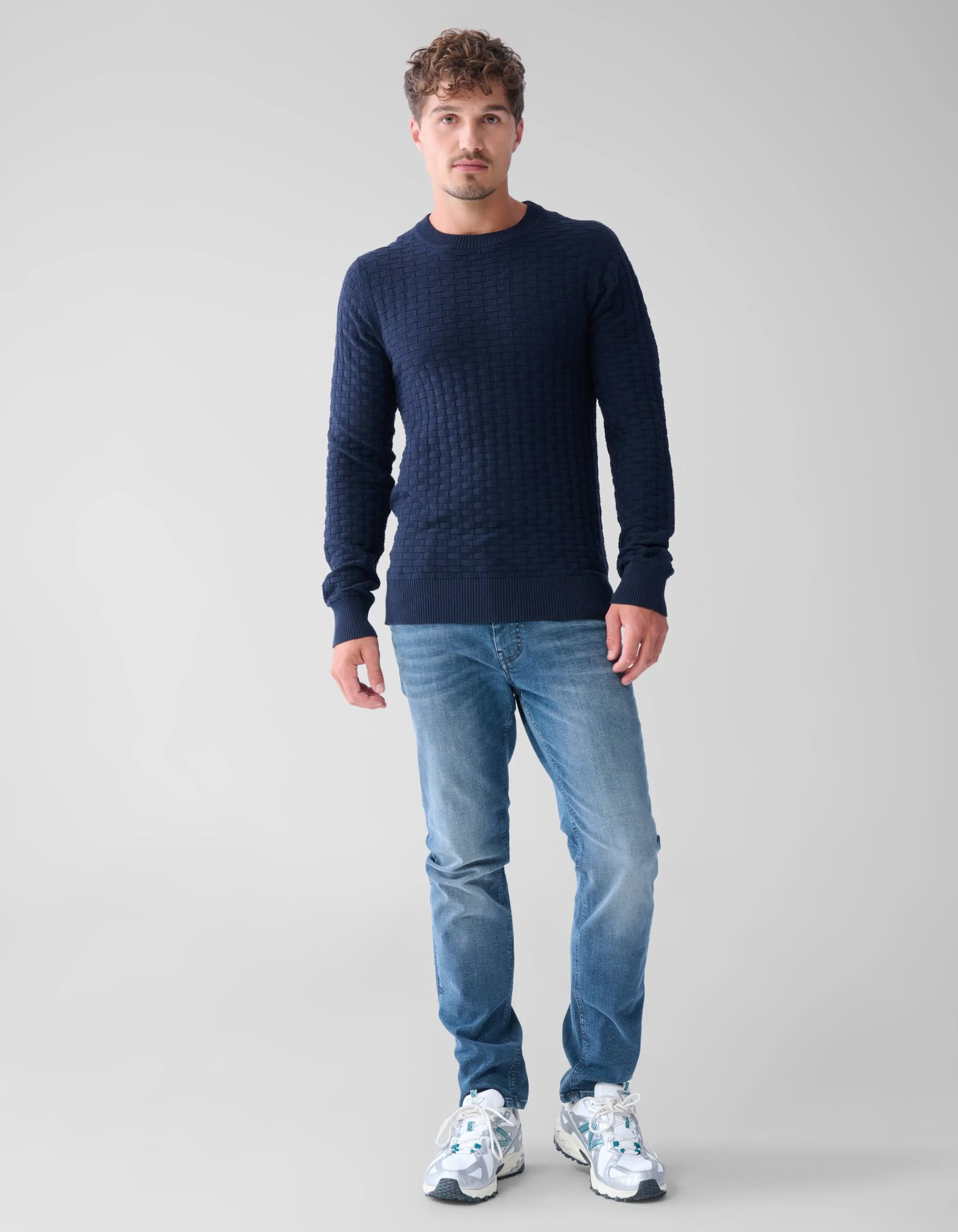 Shoeby Structuur Trui Donkerblauw<Heren Truien En Sweaters