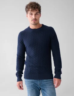 Shoeby Structuur Trui Donkerblauw<Heren Truien En Sweaters